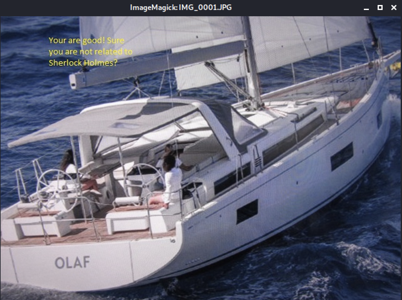 The challenge was slightly vague in that it asked us where we could find the yacht, and I initially tried to find some EXIF data from these images but there were none. That was when it struck me that the name of the yacht could be what we were after.