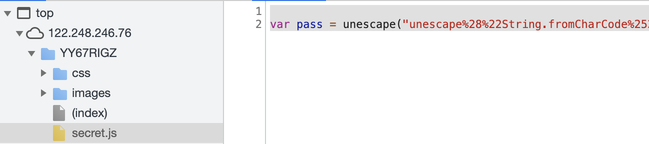 Looking at the source, we see some obfuscated data that looks like URL encoding