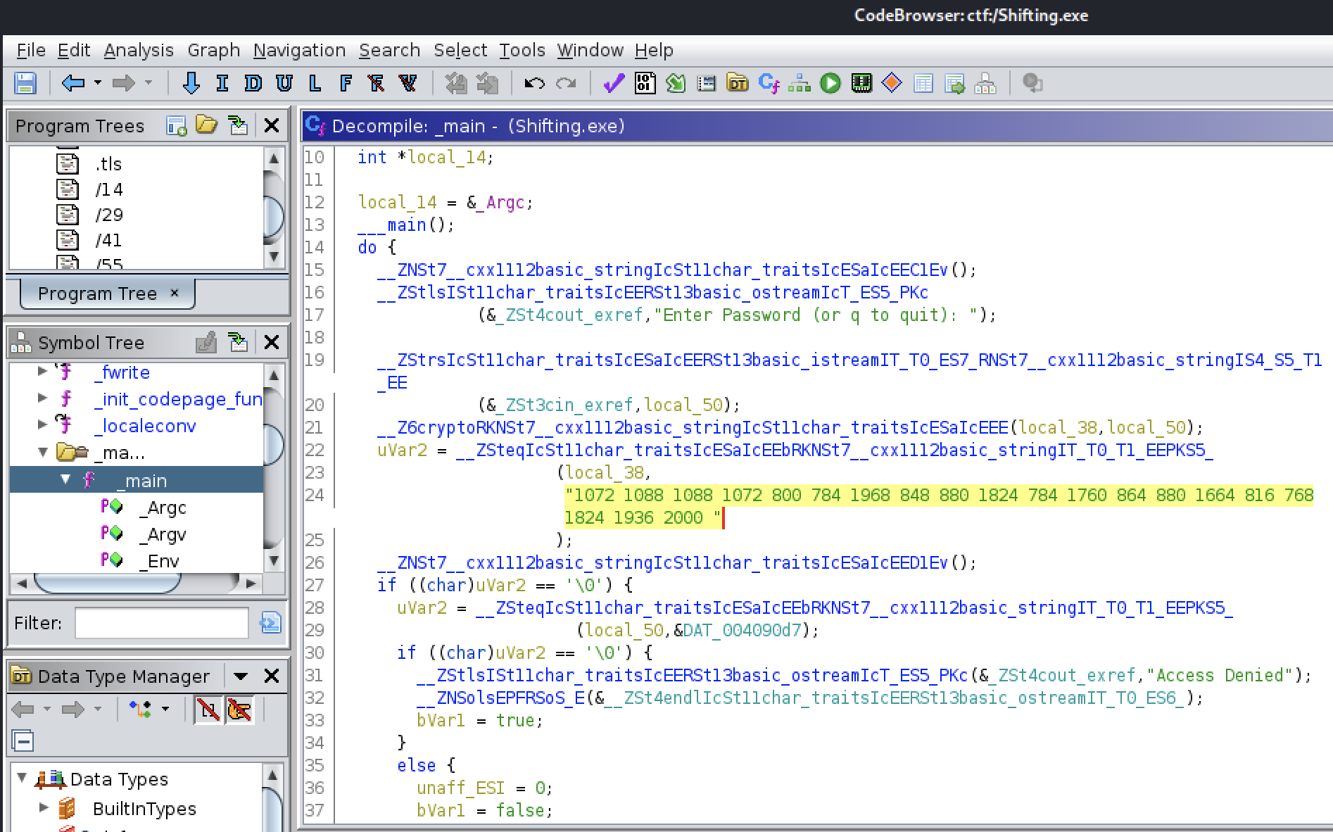 Digging around in the main method of the executable, we see this suspicious string that suspiciously seems to be the flag considering the occurrence of 1072, 1088 at the front, pointing to CDDC